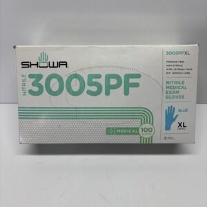 NEW Showa 3005PF Nitrile Powder-Free 4mil 9.5" 100 Medical Blue Gloves XL (9-10)